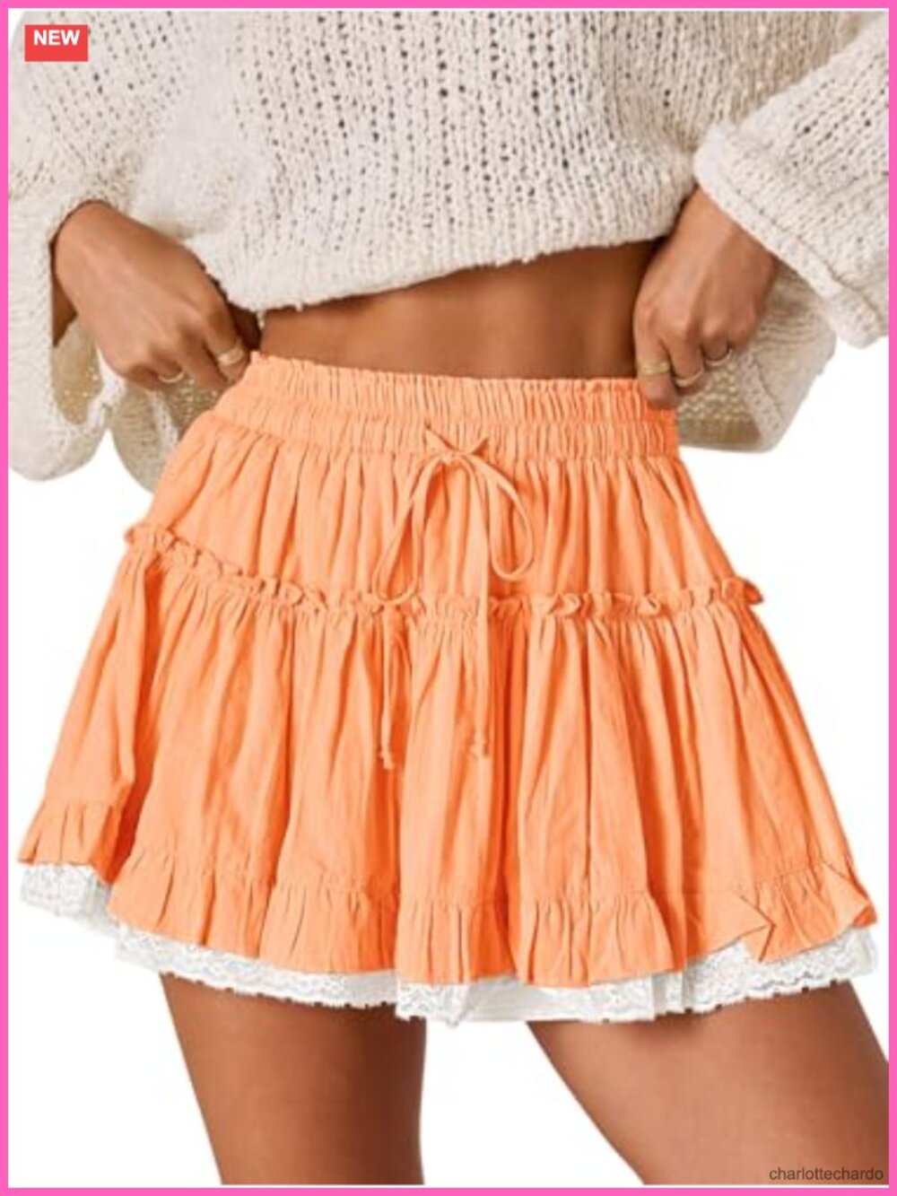 Women's Lace Ruffled High Waisted Skort with Built-in Shorts Cotton Boho Skort